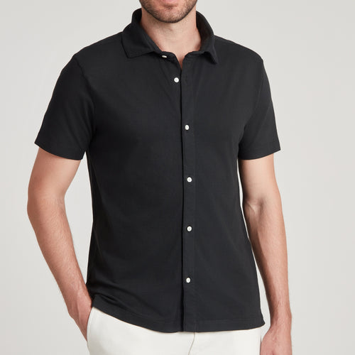 Polo uomo nera in micro piquet tinta in capo, design veneziano, manifattura italiana, comfort premium