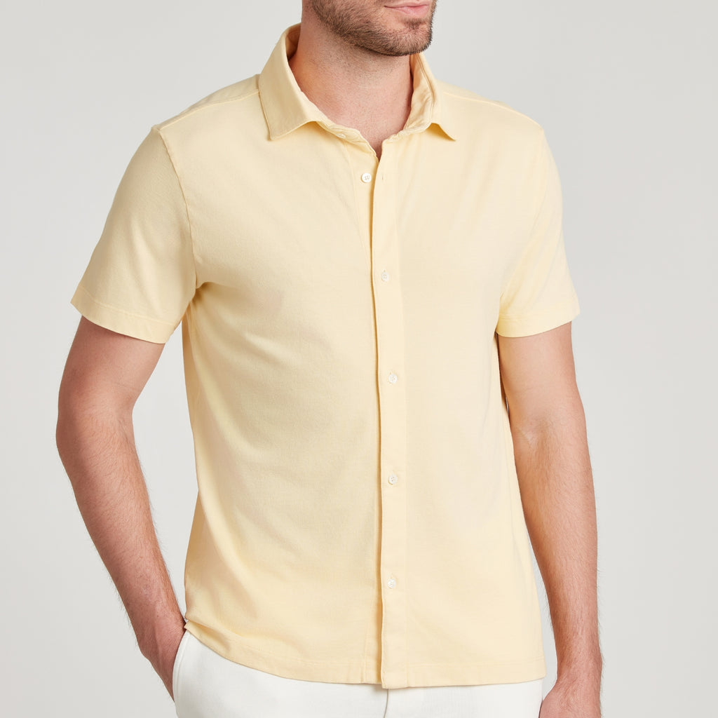 Camicia uomo gialla in micro piquet tinta in capo, design veneziano, manifattura italiana