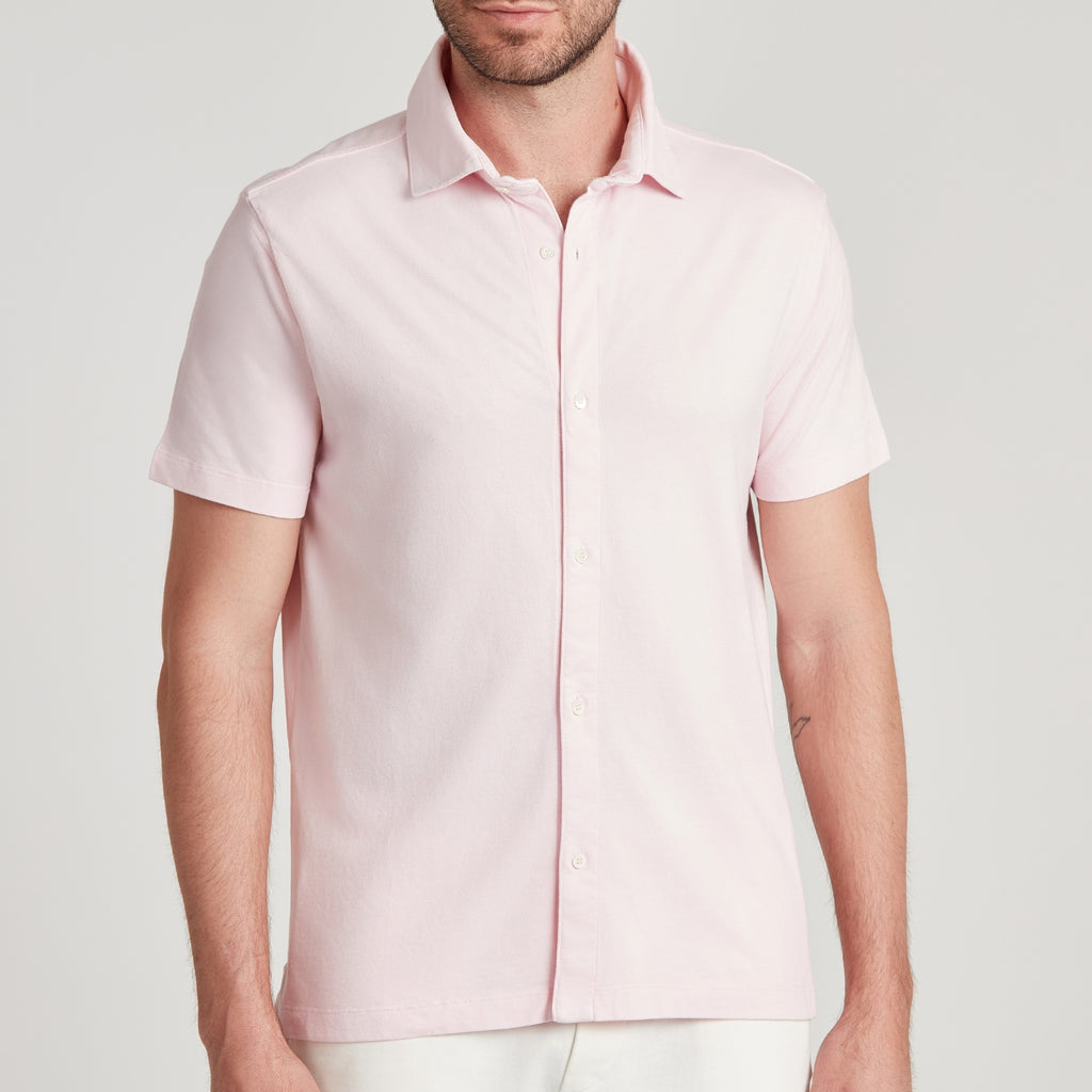 Camicia uomo rosa in micro piquet tinta in capo, design veneziano, manifattura italiana, comfort premium