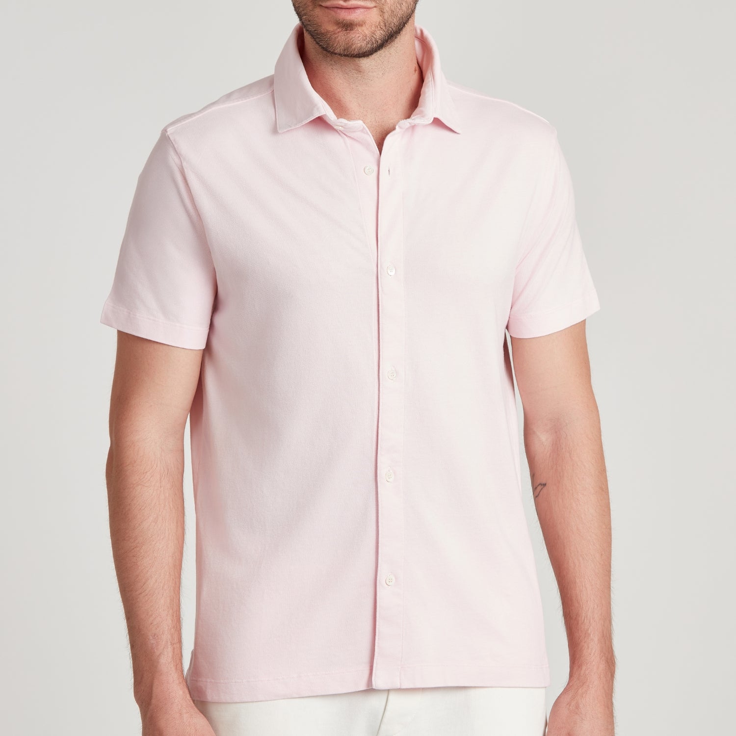 Camicia uomo rosa in micro piquet tinta in capo, design veneziano, manifattura italiana, comfort premium