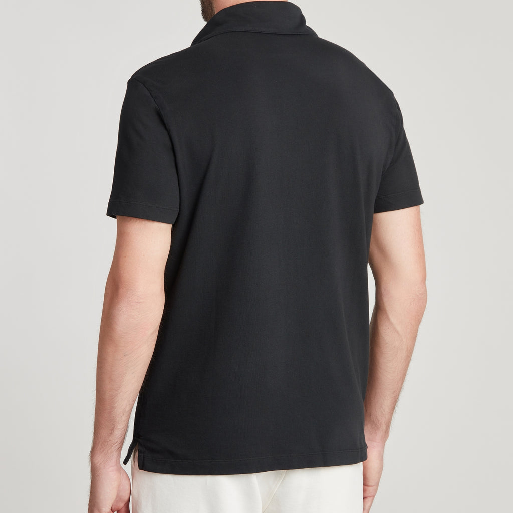 Polo uomo nero in micro piquet tinta in capo, design veneziano, manifattura italiana