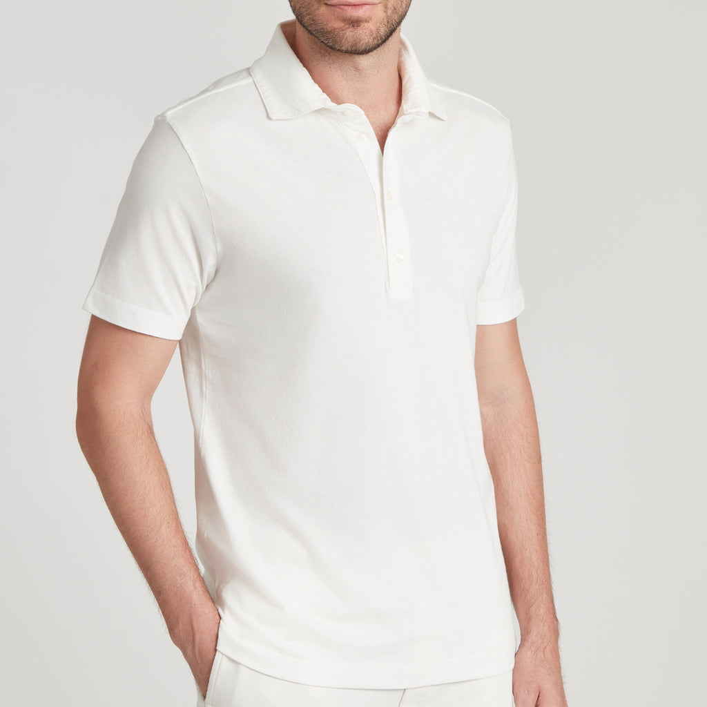Polo uomo in micro piquet bianco, design veneziano, manifattura italiana, comfort premium