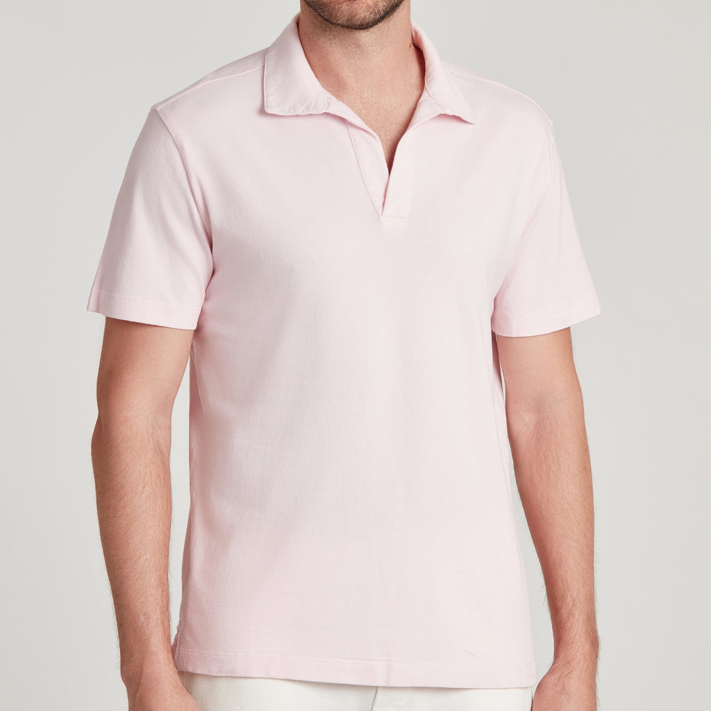 Polo uomo rosa in micro piquet tinta in capo, design veneziano e comfort premium