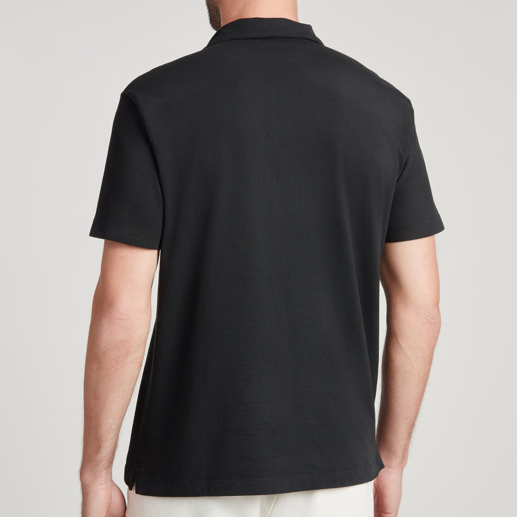 Polo uomo nera in micro piquet tinta in capo, design veneziano e comfort premium