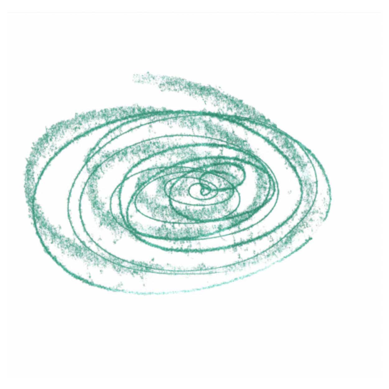 Disegno a spirale verde su sfondo bianco, stile grafico minimal