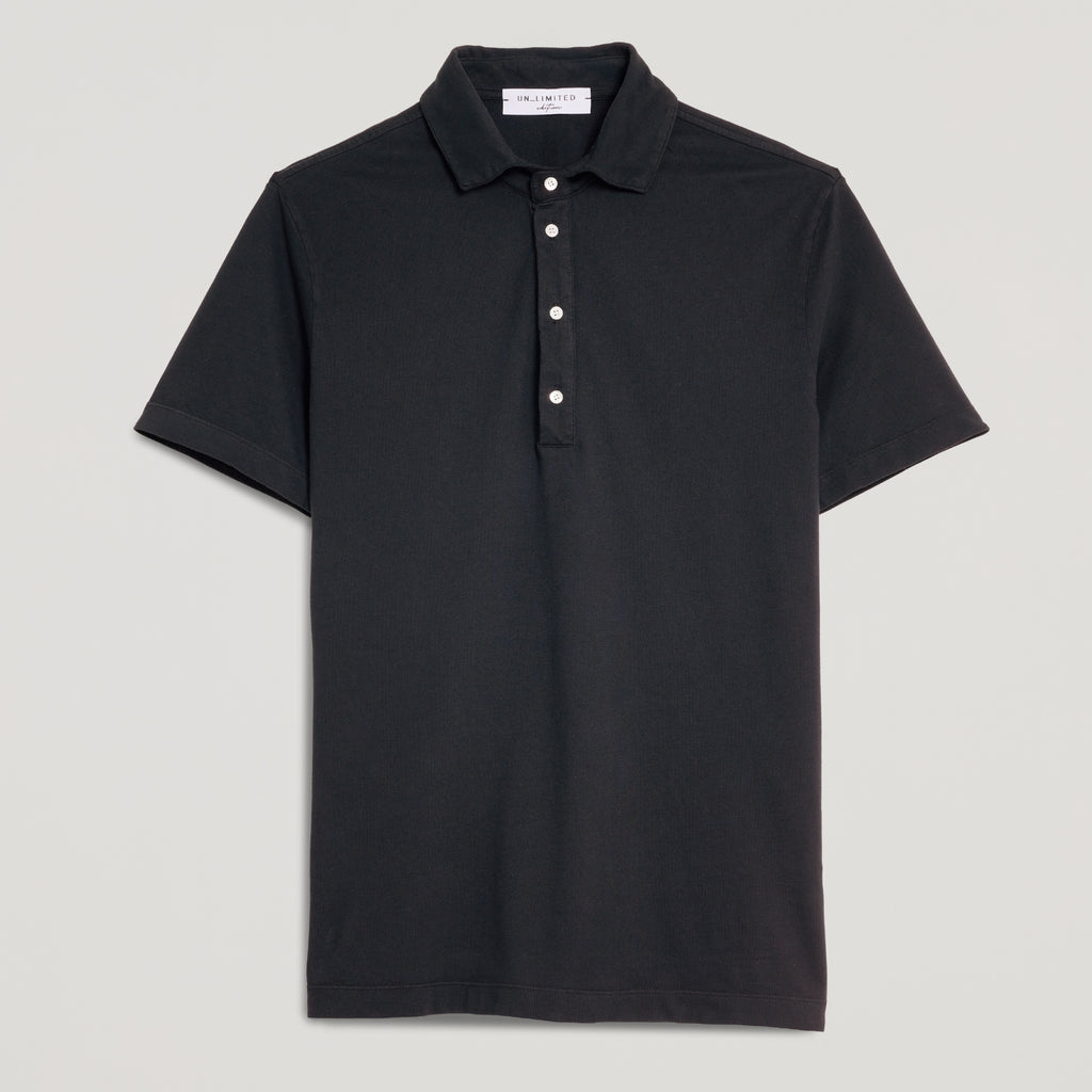 Polo uomo in micro piquet nero, design veneziano, manifattura italiana, comfort premium