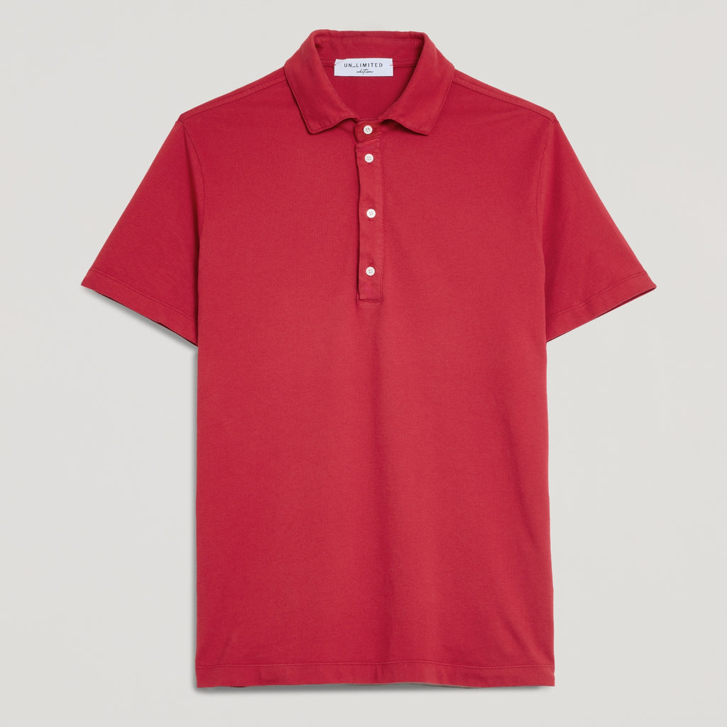 Polo uomo rosso in micro piquet tinta in capo, design veneziano, manifattura italiana