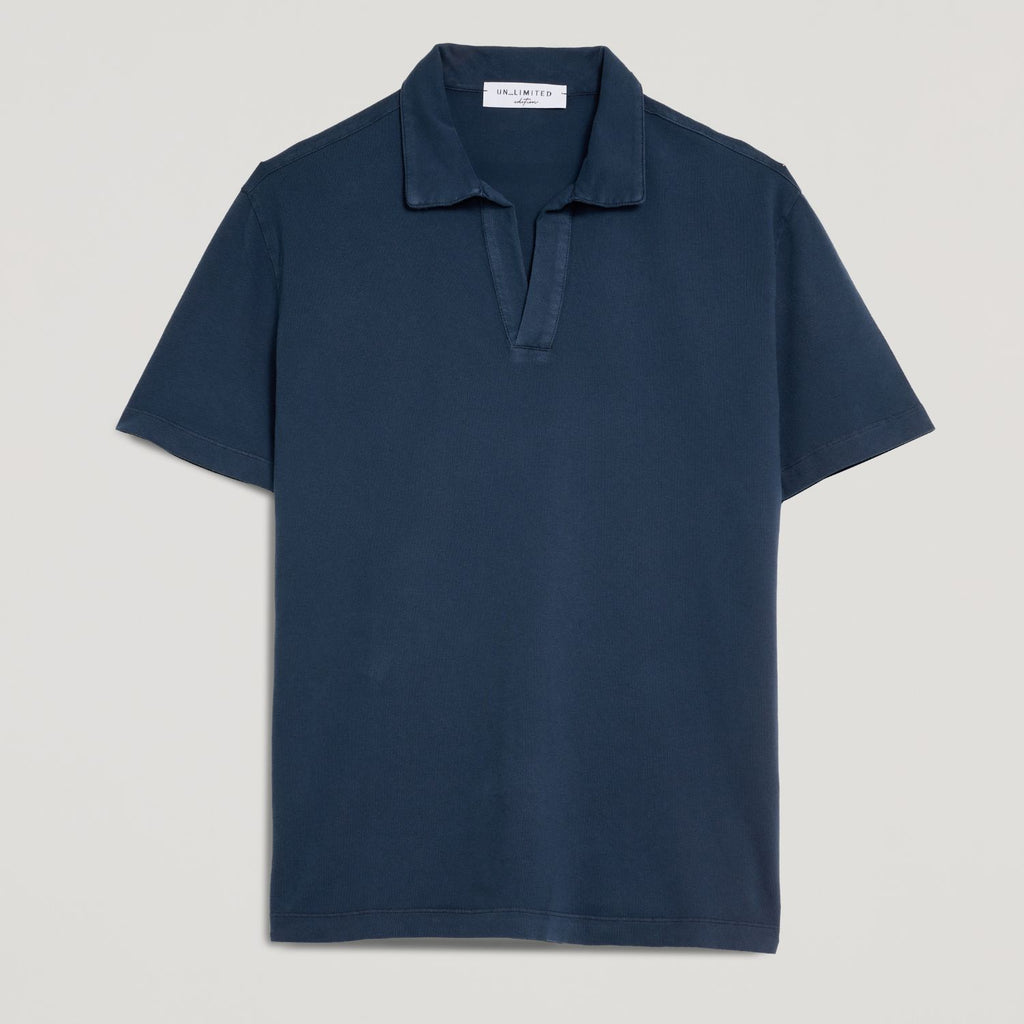 Polo uomo in micro piquet tinta in capo, design veneziano e manifattura italiana, colore blu navy