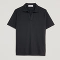 Polo uomo in micro piquet nero, design veneziano, manifattura italiana, comfort premium