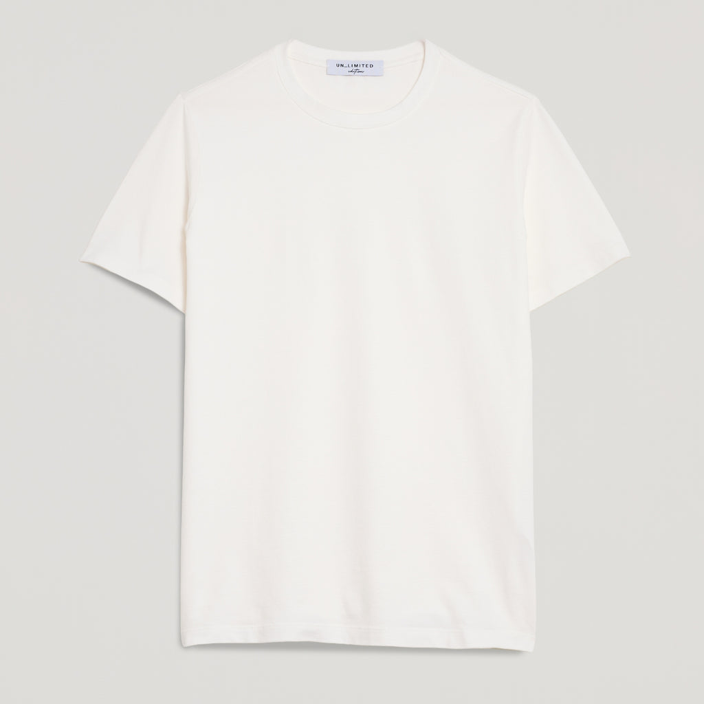 T-shirt bianca in micro piquet tinta in capo, design veneziano e comfort premium